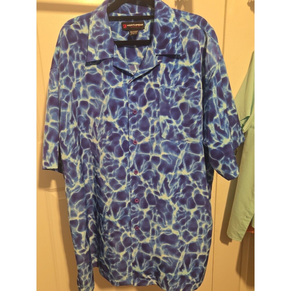 Northpeak Mens XL Vintage Style Water Print Shirt Blue Purple Y2K 90s Korea